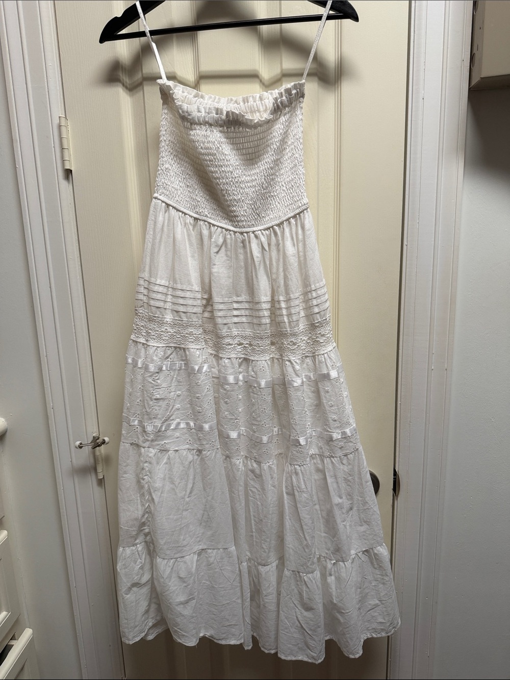 White Smocked Tiered Long Dress- cute for summer 100% cotton
